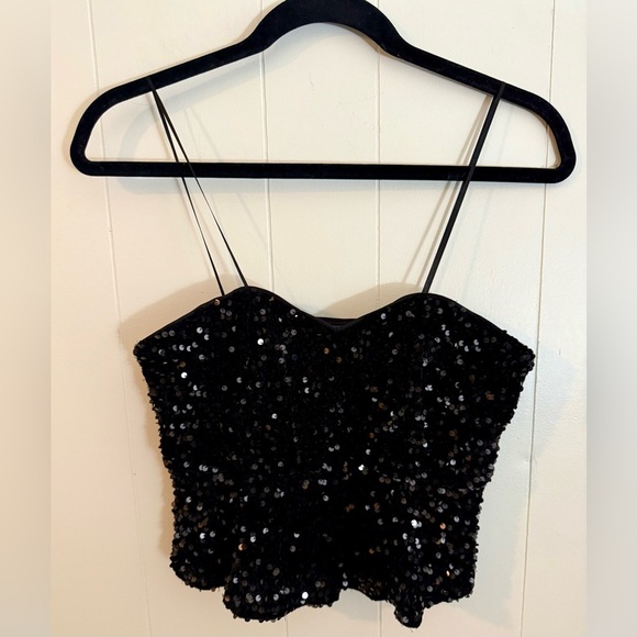 PANTS STORE NWT Black Sequin Party Evening Top, Size S - Picture 1 of 9